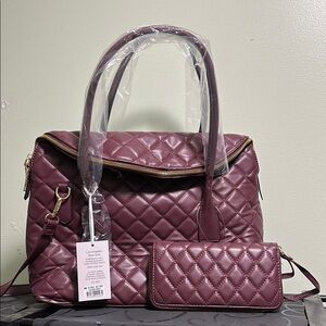 Alyssa Burgundy Quilted Tote Bag and wallet with Structured Design